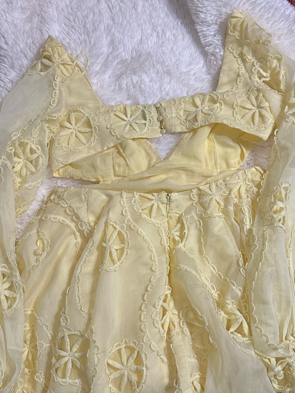 Bardot Jovie Babydoll Mini Dress Butter Yellow Cutout Balloon Sleeve L - Picture 6 of 16